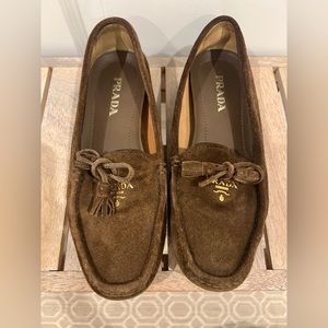 Prada Brown Suede Bow Loafers